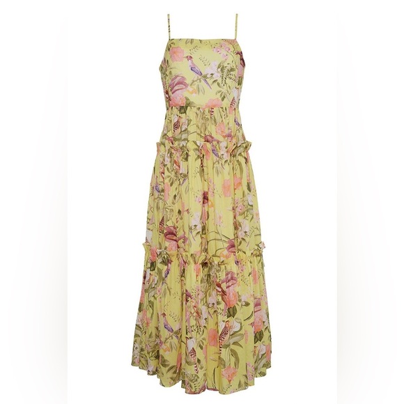 Cara Cara Midi Yellow Harbour Island Dress In Tropical Birds SMALL - Picture 6 of 16